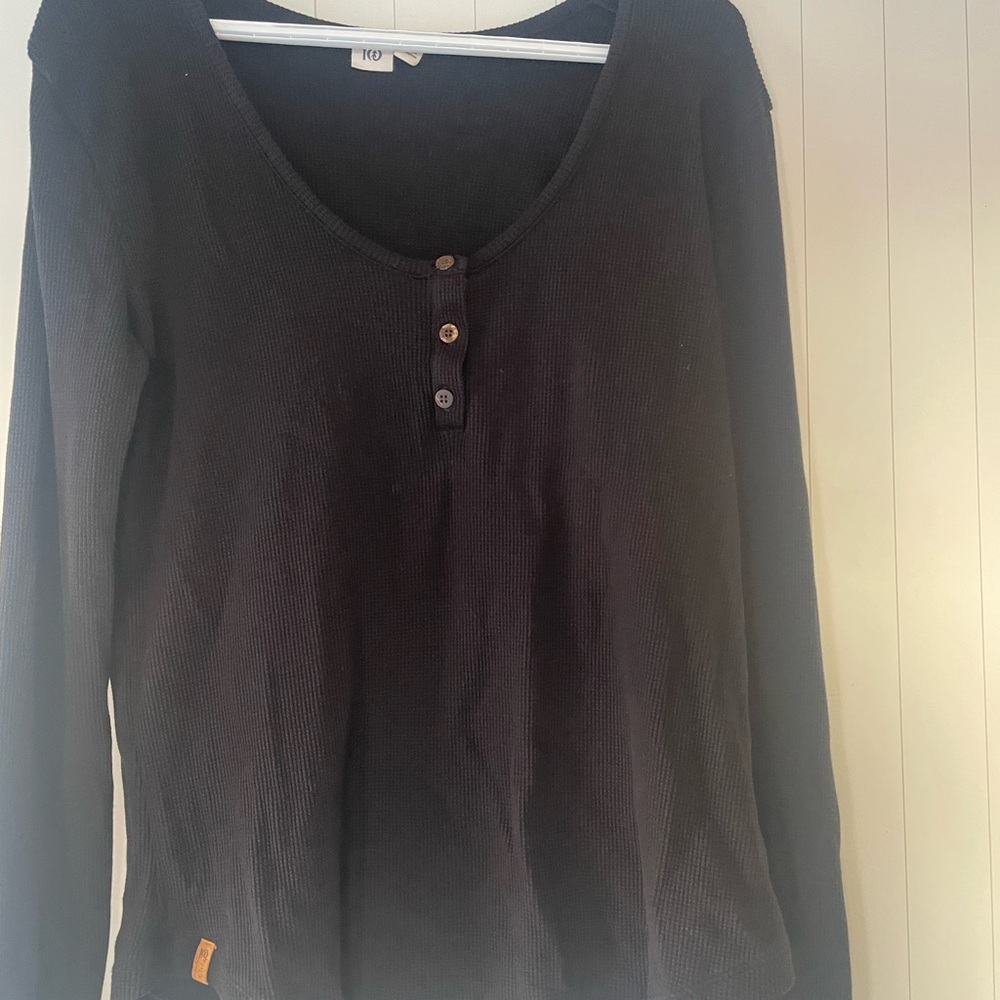 Ten tree Women’s  Black Long Sleeve Waffle  Top